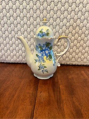 Vintage Lefton Porcelain Floral Coffee Pot w/ Blue Forget-Me-Not Design, 1960’s